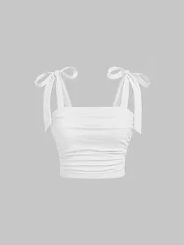 SHEIN MOD, белый однобортный топ, бант, летний, однотонный, узел на плече, белый цвет