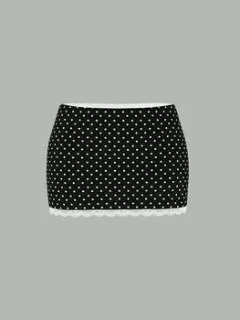 SHEIN MOD Кокетливая кружевная юбка в горошек с низкой талией, черный и белый