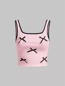 SHEIN MOD майка женская, бант, колор-блок, окантовка, розовый