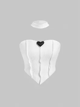 SHEIN MOD облегающий топ, украшенный объемными цветами и заостренным краем, белый цвет