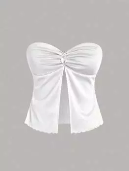 SHEIN MOD сексуальный укороченный топ спереди, женская однотонная минималистичная рубашка, белый цвет