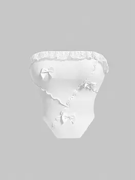 SHEIN MOD топ без бретелек из белого кружева и цветов с бантом-бабочкой и разрезным дизайном для женщин, концерт, белый цвет