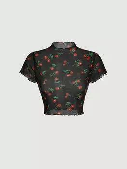 SHEIN MOD топ с принтом вишни, волнистые края, сетка, многоцветный