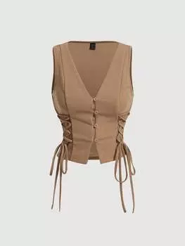 SHEIN MOD укороченная майка, ретро, винтажная одежда, боковая кулиска, хаки