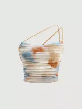 SHEIN MOD укороченный топ, тай-дай, плиссировка, на одно плечо, асимметричный, бретели, лето, абрикосовый цвет