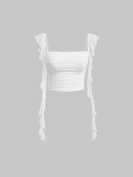 SHEIN MOD женская майка, однотонная, с оборками/рюшами, белый цвет