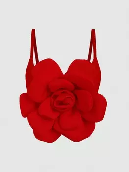 SHEIN MOD Женская однотонная майка на бретельках с 3D цветочным декором, красный цвет