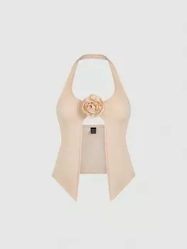 SHEIN MOD женские летние топы на бретельках с 3D цветочным декором и разрезом на шее, абрикосовый цвет