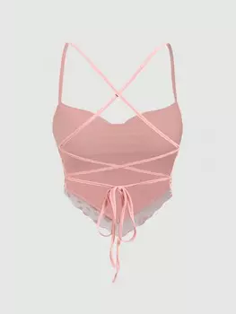 SHEIN MOD Женский бюстгальтер с цветочным принтом на тонких бретелях и асимметричным низом, розовый