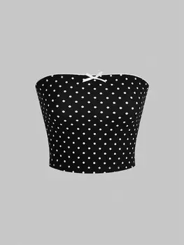 SHEIN MOD женский топ без бретелек в горошек с бантом, черный цвет