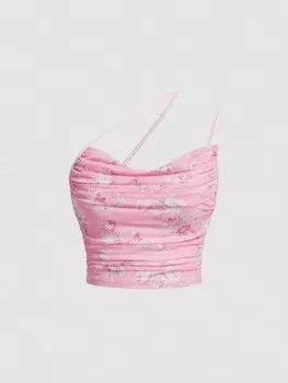 SHEIN MOD женский топ на одно плечо, рюши/рюши, с цветочным принтом, розовый