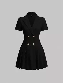 SHEIN MOD женское платье, двубортное, с глубоким вырезом, черный цвет