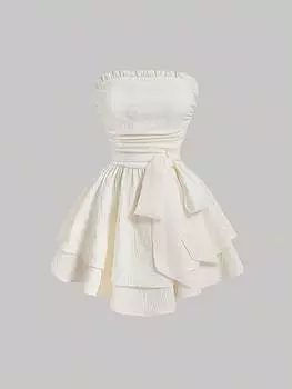 SHEIN MOD женское платье, однотонное, без бретелек, с поясом, белый цвет