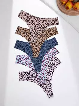 SHEIN модные женские трусики с леопардовым принтом, упаковка 5 шт, многоцветный