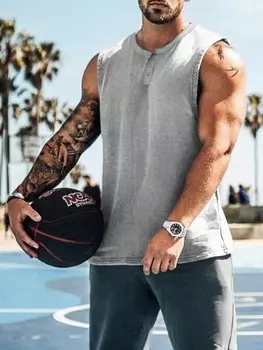 SHEIN Мужская майка Manfinity Homme, свободная, однотонная, без рукавов, на полупуговицах, серый