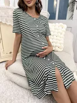 Shein Нижнее белье и одежда для сна Для беременных, для беременных, платье для сна в полоску, на пуговицах спереди, многоцветный