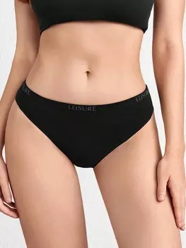 SHEIN Нижнее белье Leisure Thong, графические буквы, ткань в рубчик, черный цвет