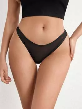 SHEIN Нижнее белье Leisure Thong, однотонное, сетка, черный цвет