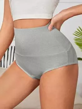 SHEIN PETITE Байкерские шорты с завышенной талией, однотонные, светло-серый