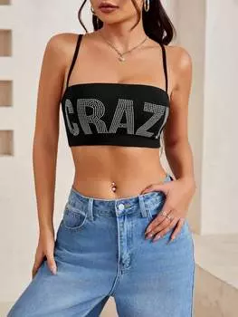 SHEIN PETITE Женский бюстгальтер с ромбовидным узором и буквами, черный цвет