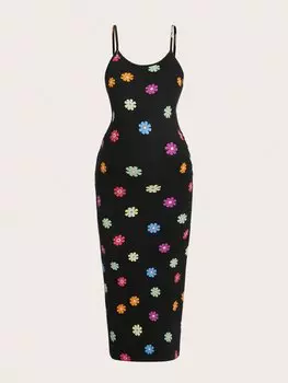 SHEIN платье-бретелька с цветочным принтом для беременных, черный цвет
