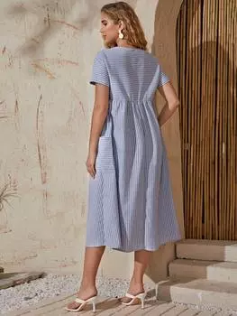 SHEIN платье для беременных, накладной карман, узор в полоску, синий и белый