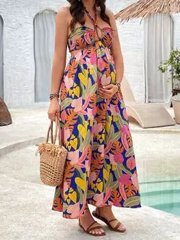 SHEIN Платье для отпуска Maternity Island, молодежный стиль, облегающее платье с лямкой на бретельках, многоцветный