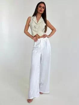 SHEIN Priv Минималистичные женские прямые длинные брюки с заниженной талией и плиссировкой в пол, белый цвет