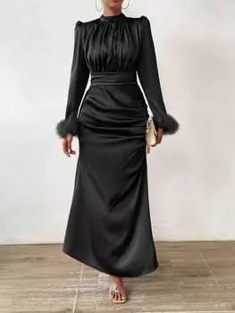 SHEIN Priv пышное платье, плиссированные манжеты, высокий воротник, черный цвет