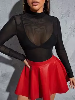 SHEIN Priv сетчатый топ с высоким воротником, бюстгальтер в комплект не входит, черный цвет