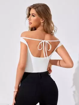 SHEIN Priv женская облегающая футболка с открытыми плечами. Элегантный и подходящий на каждый день или праздник, белый цвет