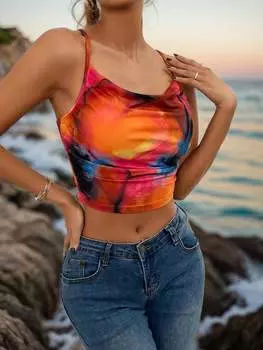 SHEIN Priv - женский короткий бюстгальтер с цветочным принтом и рюшами, многоцветный