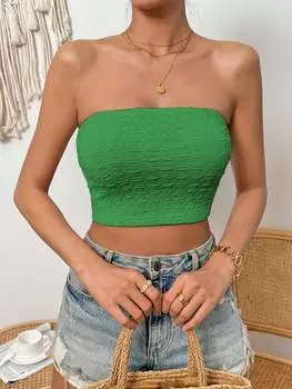 SHEIN Priv - женский летний однотонный текстурированный укороченный топ с ремешками узкого кроя, зеленый