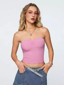 SHEIN Qutie, топ без бретелек, модный и стильный, плиссированный, приталенный, розовый