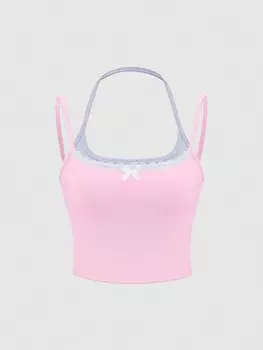 SHEIN Qutie женский кружевной топ с воротником-хомутом, розовый