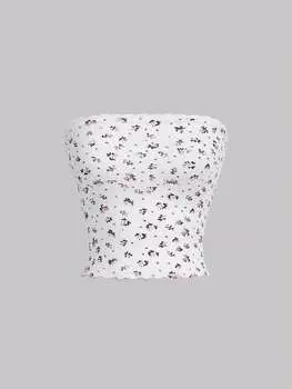 SHEIN Qutie женский топ без бретелек, цветочный принт, белый цвет