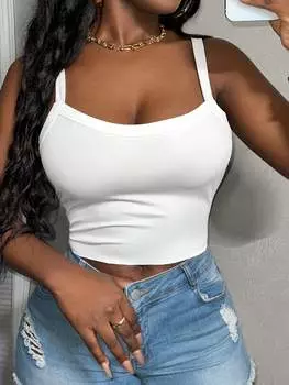 SHEIN Slayr: простая и повседневная женская майка с квадратным вырезом для базовых тренировок, белый цвет