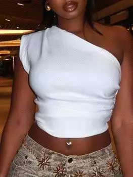 SHEIN Slayr сексуальный белый женский топ на одно плечо со рюшами, белый цвет