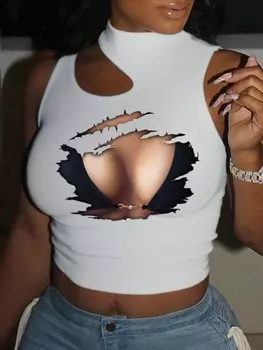 SHEIN Slayr женская майка без рукавов для летней повседневной одежды с вырезом и воротником-стойкой. Облегающий крой и укороченная длина, белый цвет