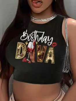 SHEIN Slayr женская повседневная майка с буквенным принтом для повседневной носки. весна лето, черный цвет