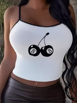 SHEIN Slayr женский повседневный топ с вишневым принтом сексуальный облегающий топ на бретелях, белый цвет