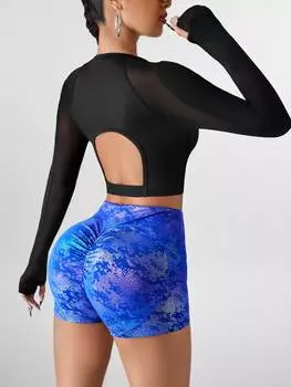 SHEIN Sport Innovista Sport Innovista спортивная рубашка с длинными рукавами и дышащей сеткой, летний укороченный топ Повседневная одежда и одежда для тренировок, которые сочетаются друг с другом. рубашка для тренировок, многоцветный