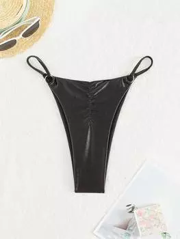 SHEIN Swim Ring, украшенный купальник, трусы-стринги, черный цвет