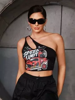 SHEIN SXY Черный асимметричный топ, черный цвет