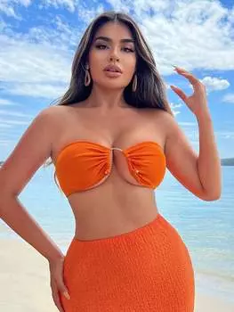 SHEIN SXY летние пляжные оранжевые укороченные женские топы с кольцами, оранжевый цвет