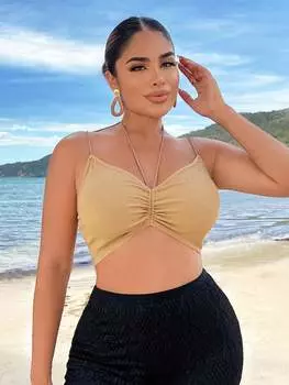 SHEIN SXY укороченная майка с фактурными складками, хаки