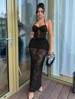 SHEIN SXY Женская летняя майка с бантом на бретельках, сексуальная и элегантная, черный цвет