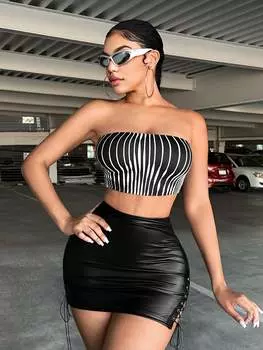 SHEIN SXY Женская мода Лето для девочек Горячий стиль Slim Fit Укороченный топ, многоцветный