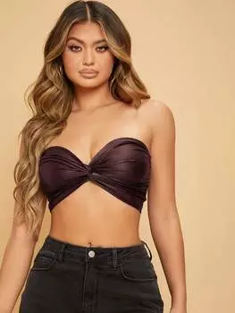SHEIN SXY женский эластичный топ без бретелек с закрученными узлами, красновато-коричневый/бордовый цвет