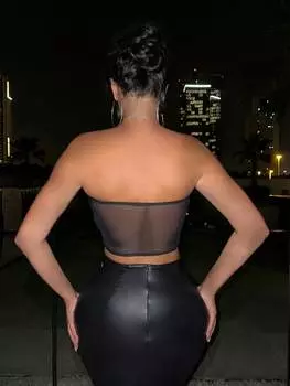 SHEIN SXY женский летний однотонный сетчатый прозрачный сексуальный топ-бандо, черный цвет